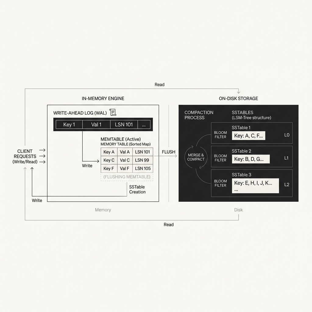 AccretionDB full architecture overview — WiscKey-based 2-level LSM