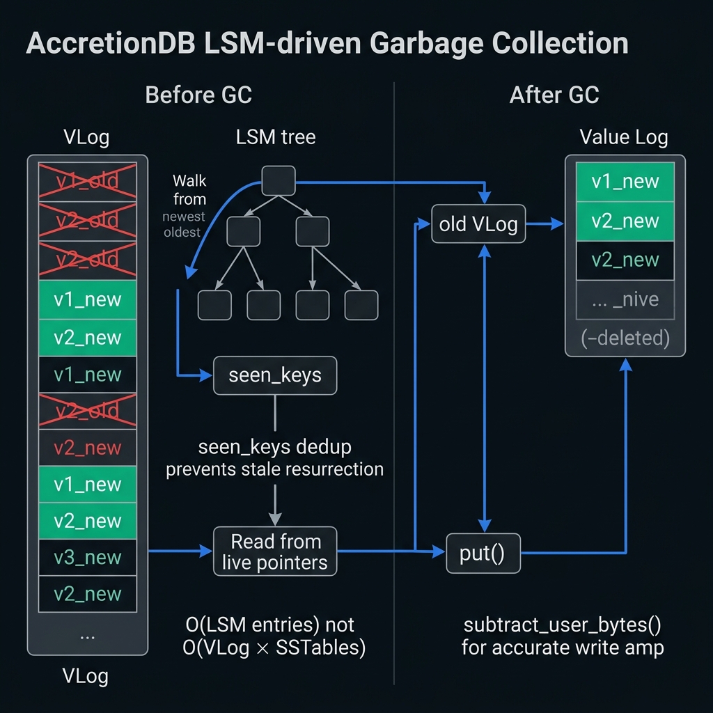 AccretionDB Value Log garbage collection — LSM-driven